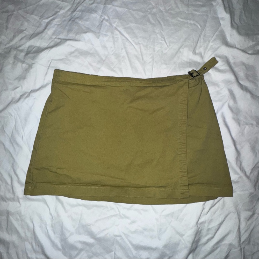Olive Green Mini Wrap Skort with Buckle Detail